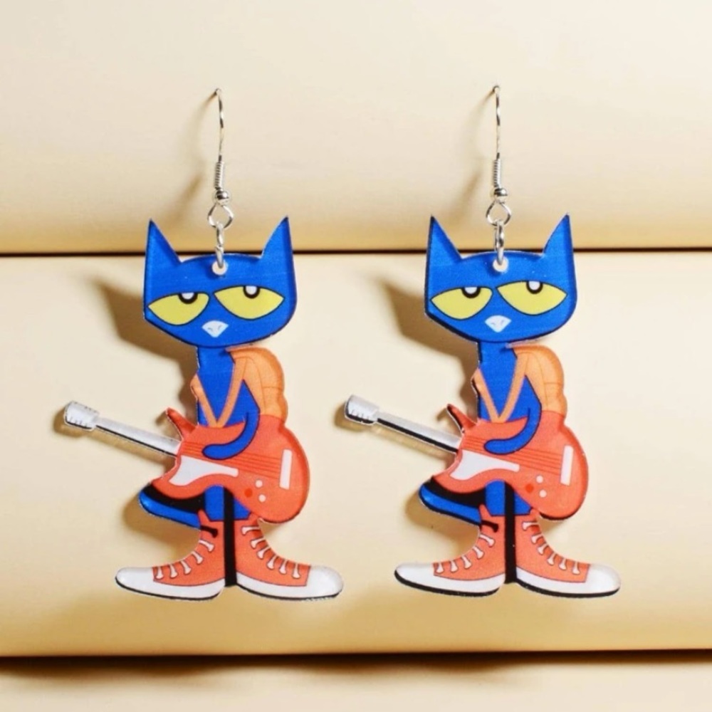 Clear Resin Pete the Cat Rocking in my School Shoes Dangle Earrings